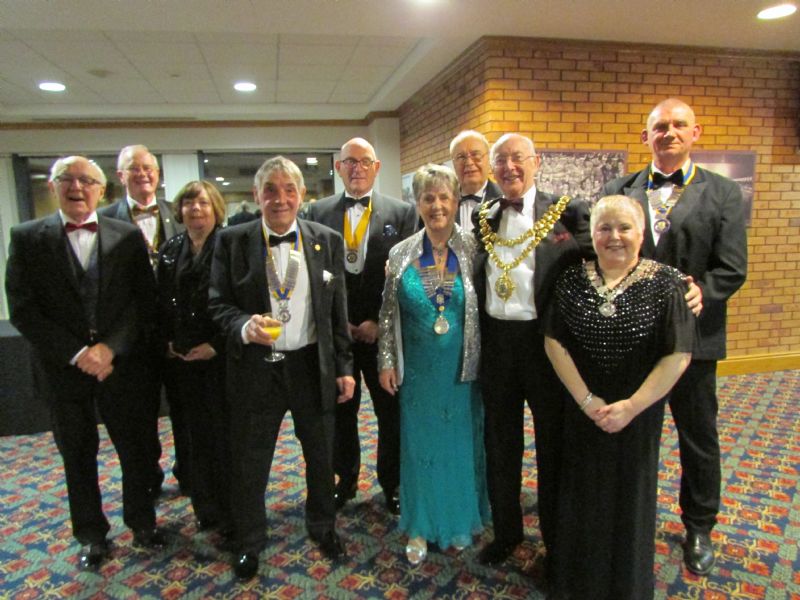 Presidents of other local Rotary Clubs and many VIPs plus Wigan Rotary club members and friends posing with Wigan Rotary President Gwyneth Millard