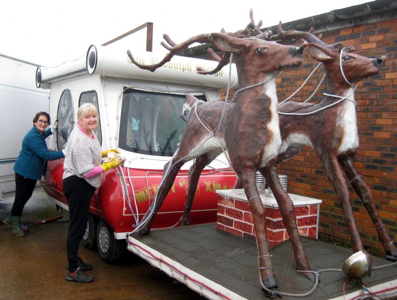 The Sleigh being prepared for Christmas by Inner Wheel members, Ailsa Clewlow, Angela Clee, Tessa Hall and Janet Court.