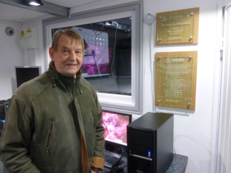 Rotarian Roy Gibbons, who helped project manage is shown in the Sharples Singadia Observatory in the photo above