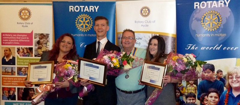 Pictured: Gemma Clayton Infinity Initiatives,Andrew Richardson Hyde Past and Present Facebook Kevin Maddox Rotary President and Natalie Cook Finding Rainbows