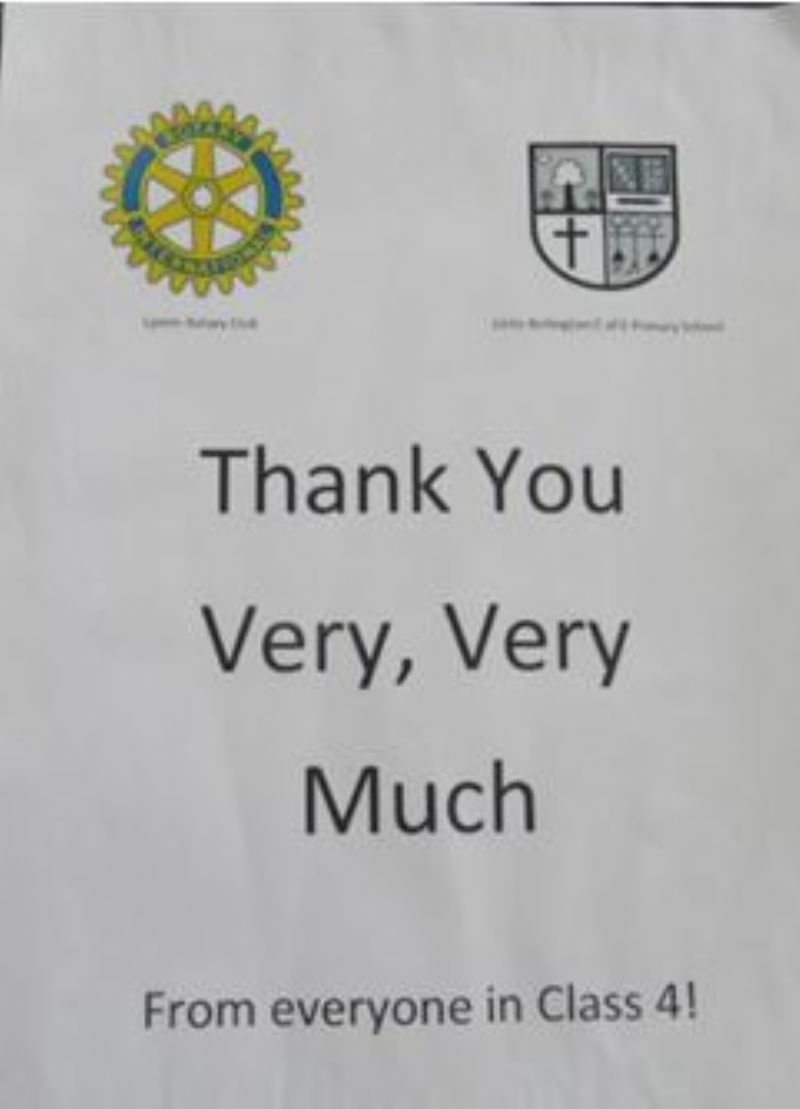 Thanks You note from Little Bollington Primary School