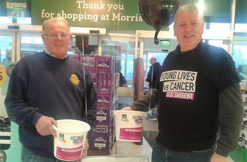 Sleigh organiser Sandy Manning, left, is pictured at the entrance of the store with fellow rotarian Neil Wharmby