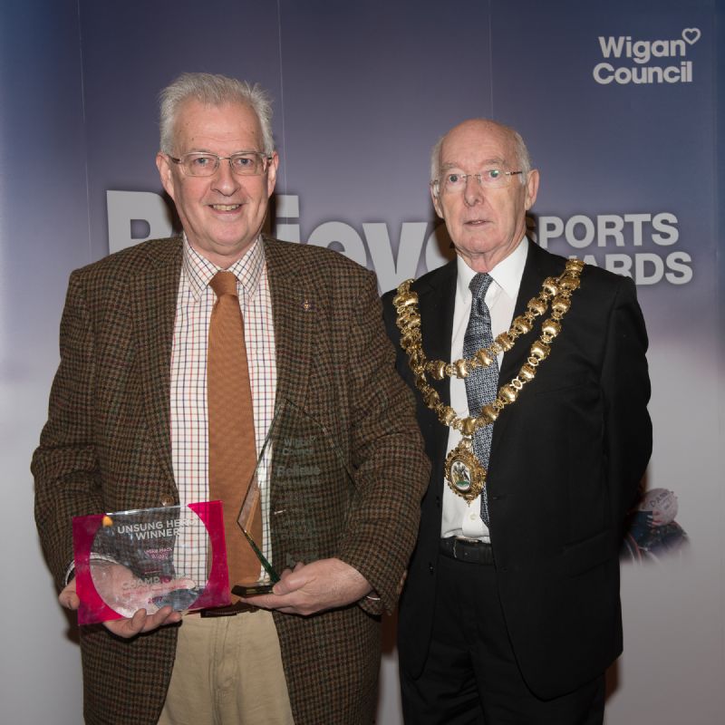 Photo of the award, presented by the Mayor of Wigan, Cllr Bill Clarke, at a reception in the Mayor's Parlour. Bill is a past President of the Rotary Club of Ashton in Makerfield.