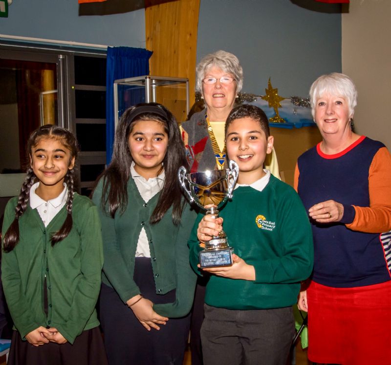 The winning team from Green End Primary with a president Linda Mullins and one of the judges